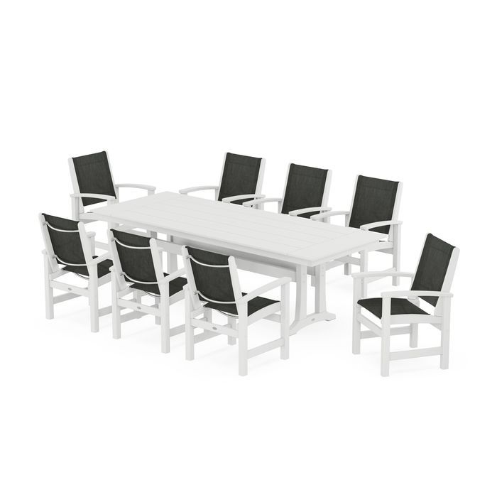 Coastal 9-Piece Farmhouse Dining Set with Trestle Legs