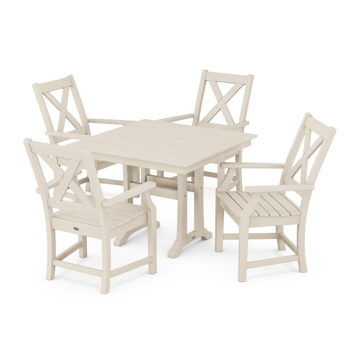 Braxton 5-Piece Farmhouse Dining Set With Trestle Legs