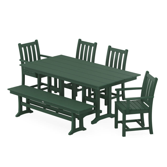 Traditional Garden 6-Piece Farmhouse Dining Set with Bench