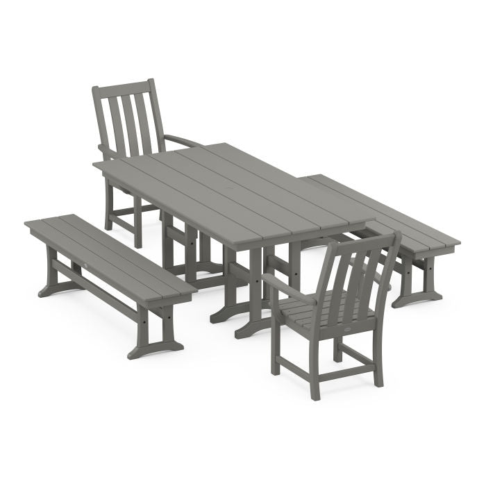 Vineyard 5-Piece Farmhouse Dining Set with Benches