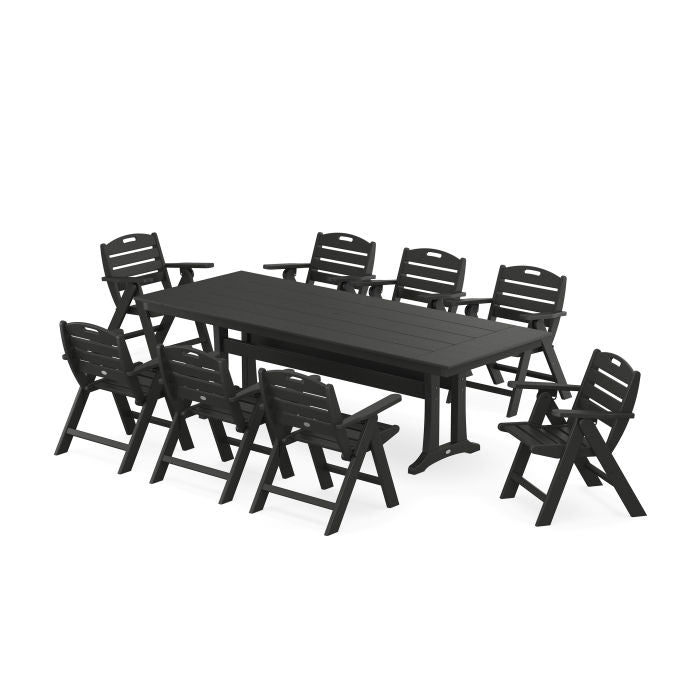 Nautical Lowback 9-Piece Farmhouse Dining Set with Trestle Legs