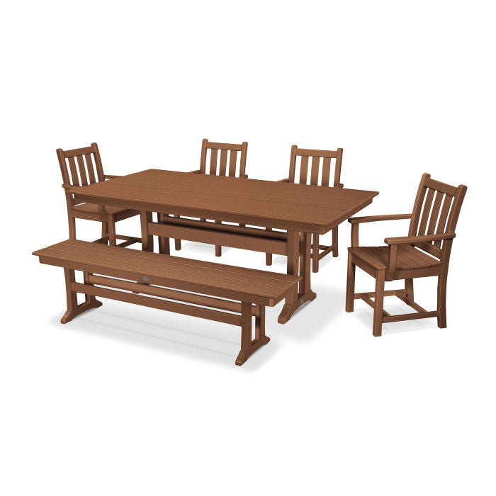 Traditional Garden Arm Chair 6-Piece Farmhouse Dining Set with Trestle Legs and Bench