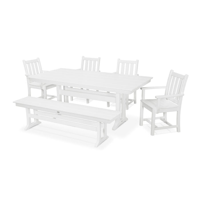 Traditional Garden Arm Chair 6-Piece Farmhouse Dining Set with Trestle Legs and Bench