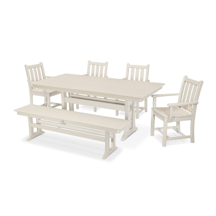 Traditional Garden Arm Chair 6-Piece Farmhouse Dining Set with Trestle Legs and Bench