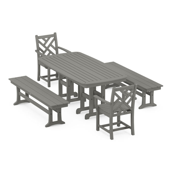 Chippendale 5-Piece Dining Set with Benches