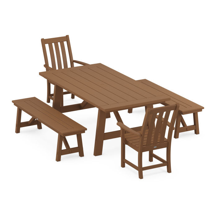 Vineyard 5-Piece Rustic Farmhouse Dining Set With Benches