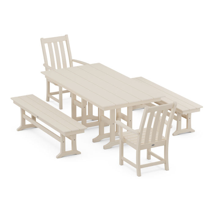 Vineyard 5-Piece Farmhouse Dining Set with Benches