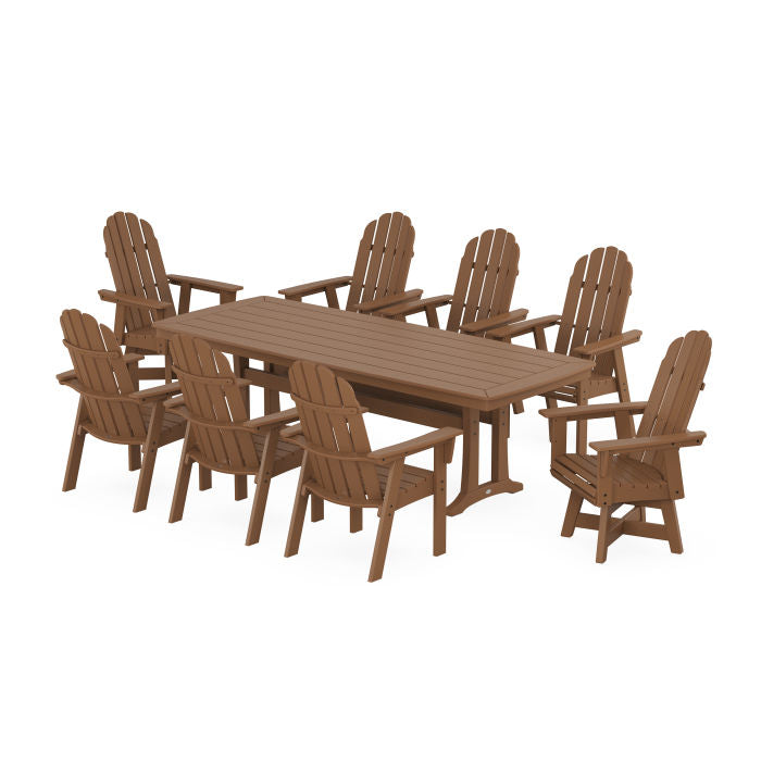 Vineyard Curveback Adirondack Swivel 9-Piece Dining Set with Trestle Legs