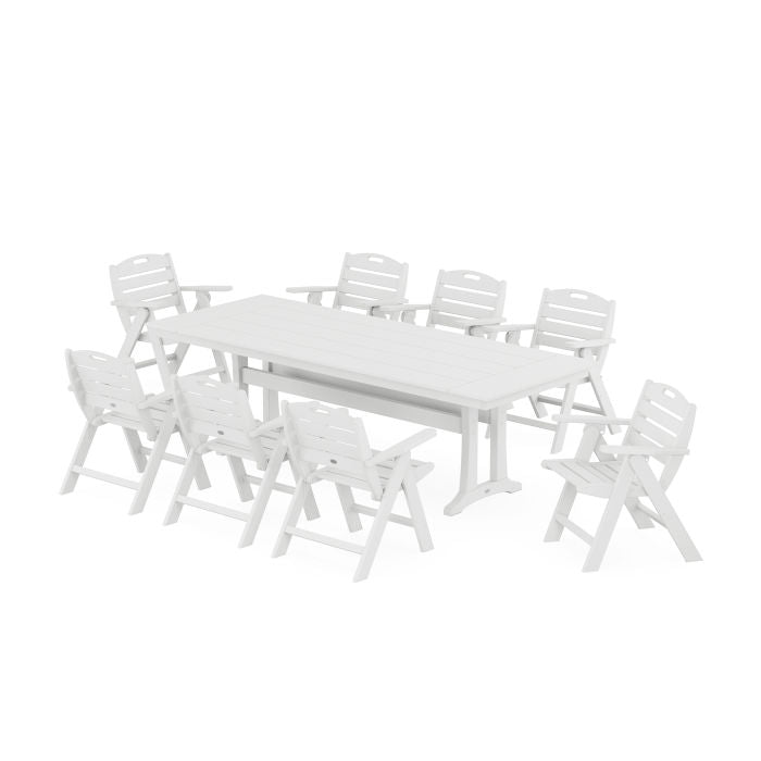 Nautical Lowback 9-Piece Farmhouse Dining Set with Trestle Legs