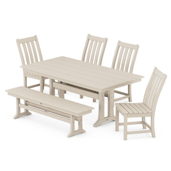 Vineyard Side Chair 6-Piece Farmhouse Dining Set with Trestle Legs and Bench